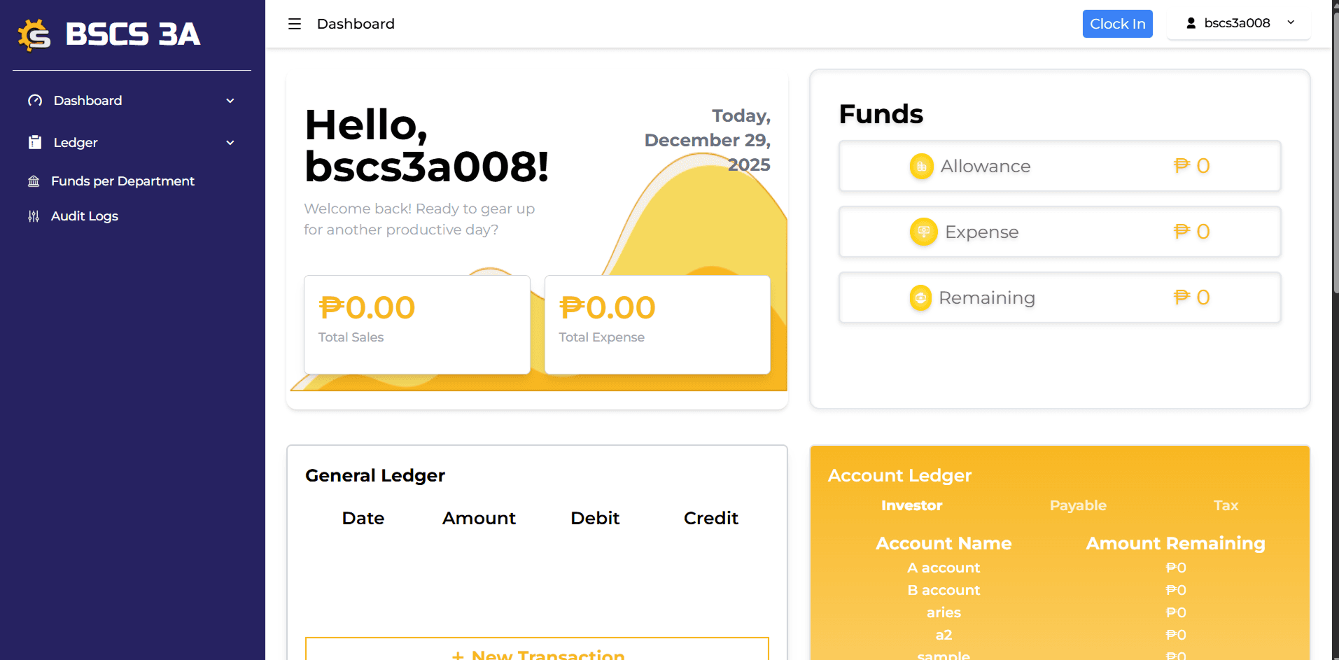 POS:Finance Side project screenshot showcasing the finance department side of a point of sale web system