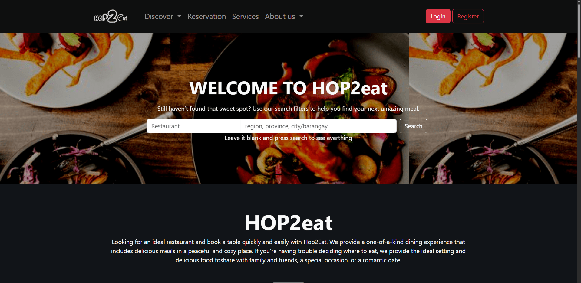 HOP2eat project screenshot showcasing a frontend-focused web project enhanced with backend CRUD