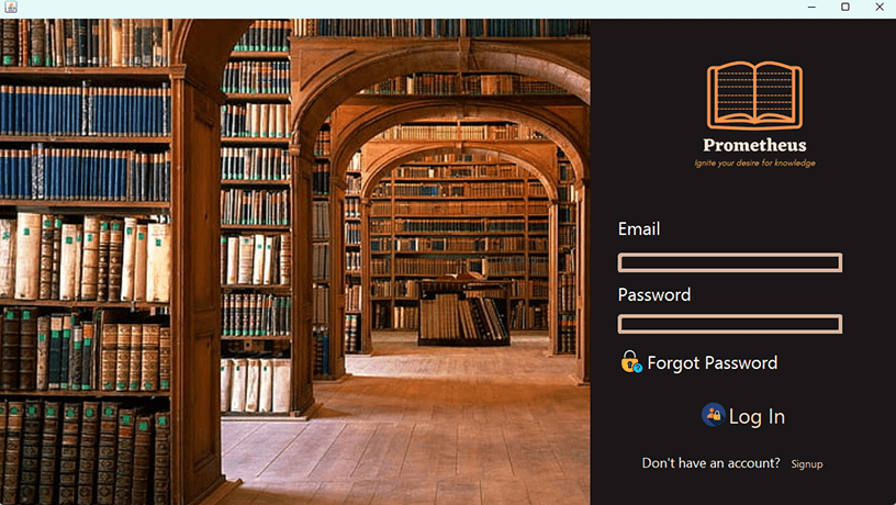 Prometheus project screenshot showcasing a library management project made in Java